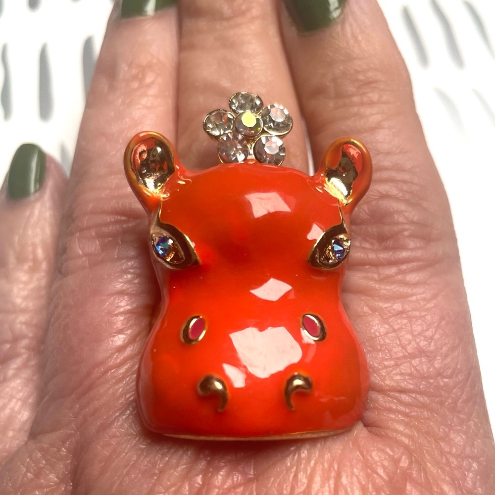 Orange Enameled Hippo Ring
